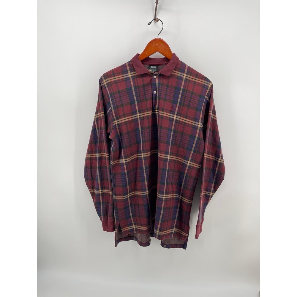 Vintage 90s‎ Polo Ralph Lauren Plaid Polo Shirt Mens L USA Cotton Long Sleeve